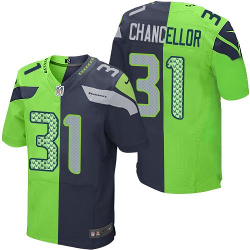 Nike Seahawks #31 Kam Chancellor Steel Blue/Green Men's Stitched NFL Elite Split Jersey